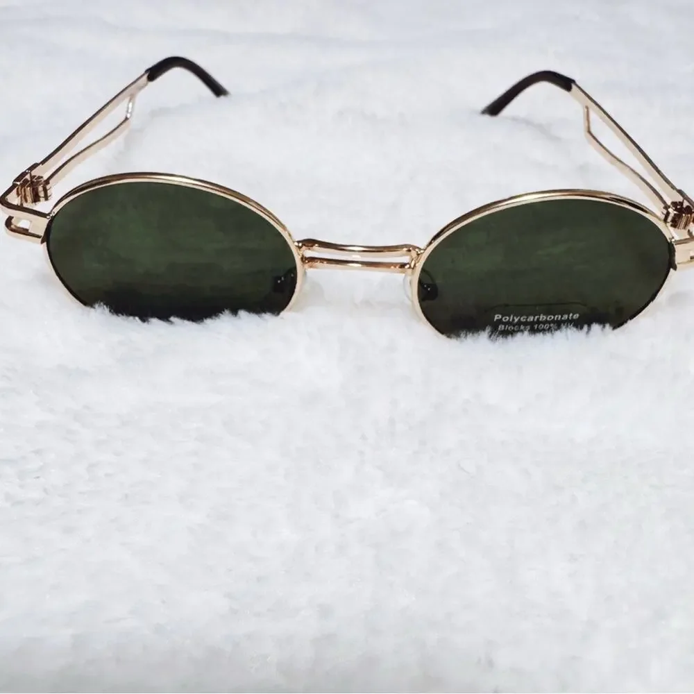 Brandon Green Tint with Gold Rim Round Sunglasses